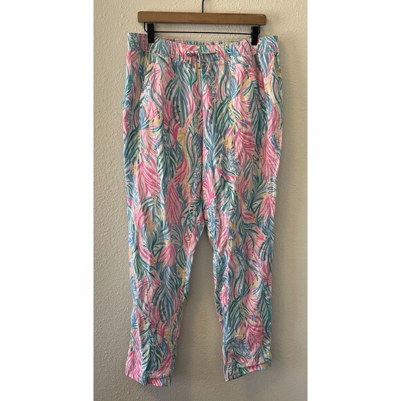 Lilly Pulitzer Linen Pants Size Large Taron Pants Sea Turtle Soiree Colorful - Picture 1 of 16